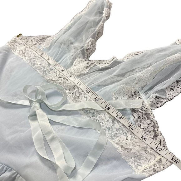 Yolande Womens Vintage 1940 Slip Dress Negligee Blue Lace Romantic Full Length L - Picture 4 of 12